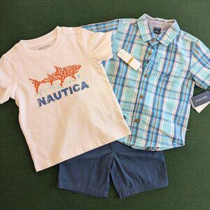 NWT Nautica T-shirt, Button Down, and Short Set 3T 💙